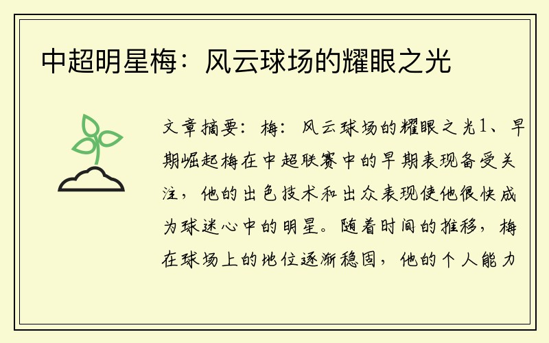 中超明星梅：风云球场的耀眼之光